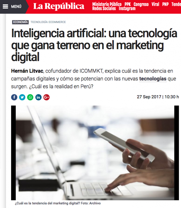 ICOMMKT en exclusiva para el Diario La República, sobre la potencialidad de la inteligencia artificial